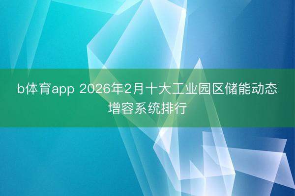 b体育app 2026年2月十大工业园区储能动态增容系统排行