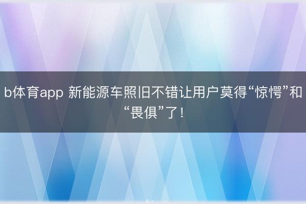 b体育app 新能源车照旧不错让用户莫得“惊愕”和“畏俱”了！