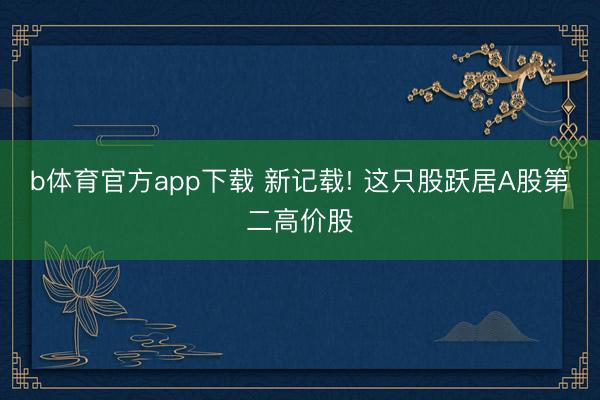 b体育官方app下载 新记载! 这只股跃居A股第二高价股