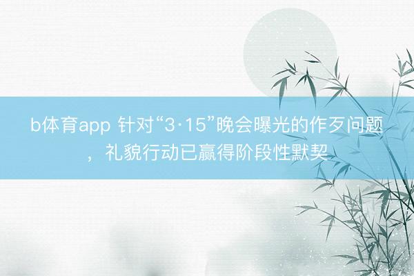 b体育app 针对“3·15”晚会曝光的作歹问题，礼貌行动已赢得阶段性默契