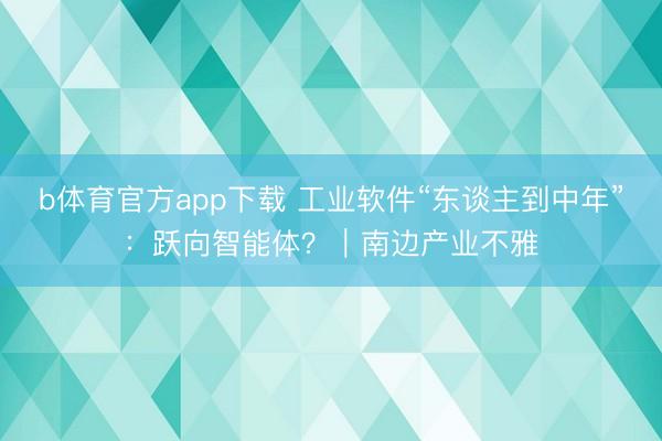 b体育官方app下载 工业软件“东谈主到中年”：跃向智能体？｜南边产业不雅